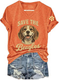 Women's Save the Beagles Print V Neck Tshirt Dog Lover Shirt Save the Beagles End Animal Abuse Tshirt