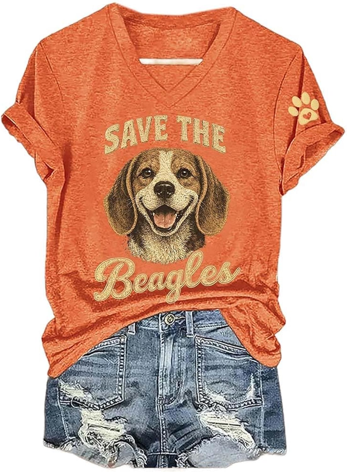 Women's Save the Beagles Print V Neck Tshirt Dog Lover Shirt Save the Beagles End Animal Abuse Tshirt