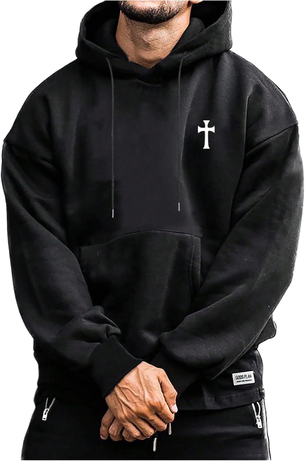 s for Men Graphic Print Drawstring Drop Shoulder Long Sleeve Pullover Tops
