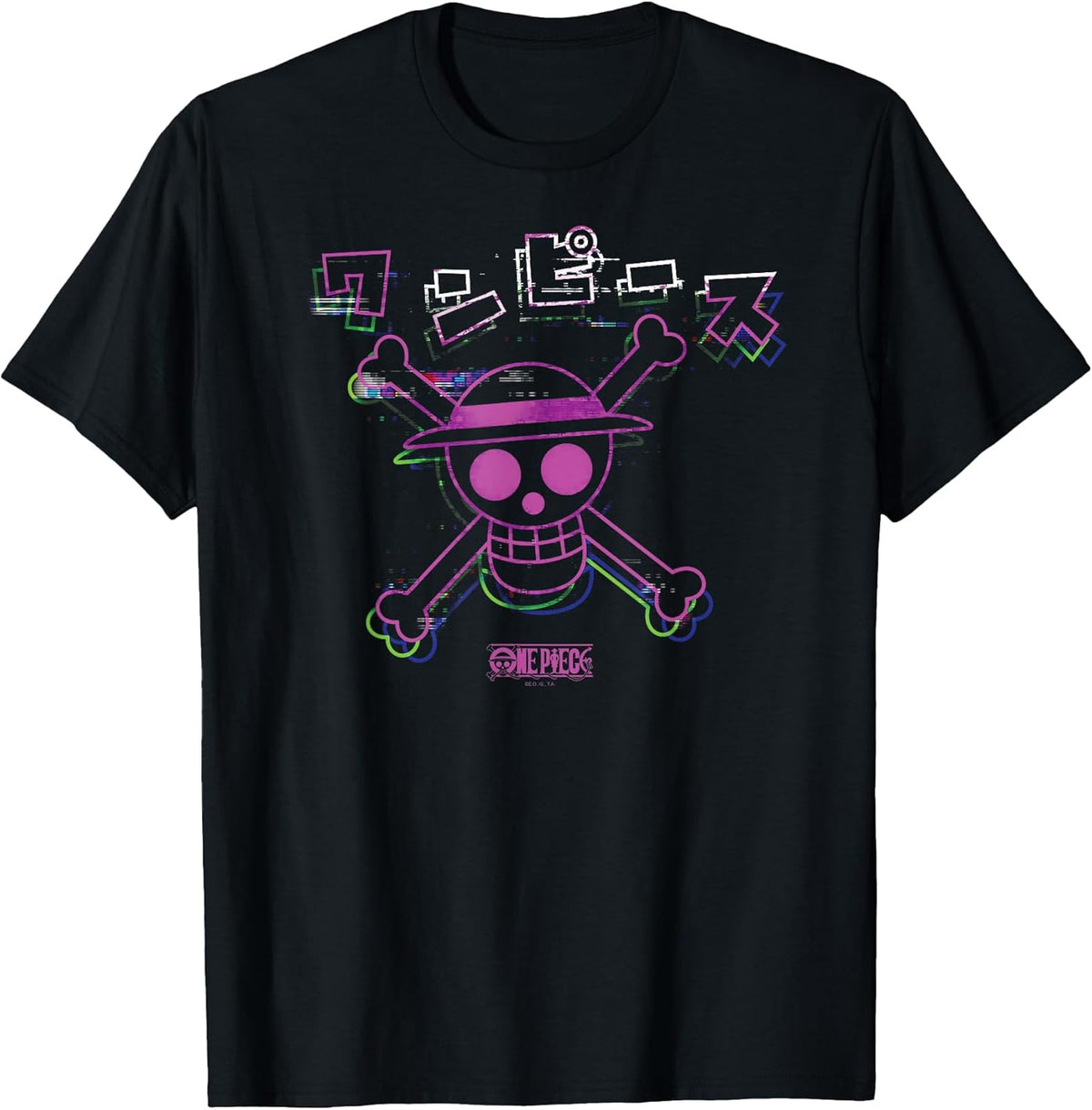 Anime Colorful Straw Hat Glitch with Kanji Unisex , , , Long Sleeve Tee