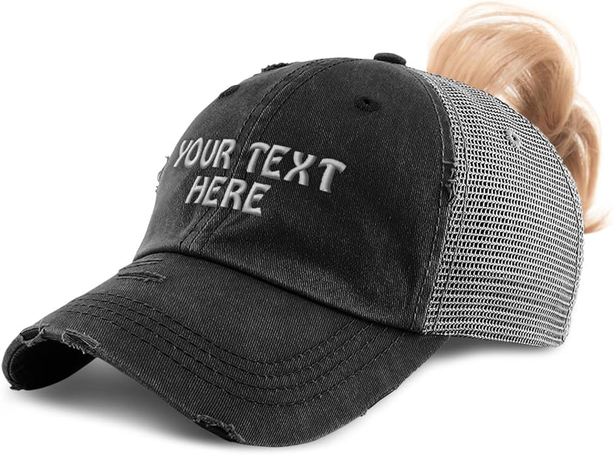 Womens Ponytail Cap Custom Hat Personalized Text & Name Distressed Moms Trucker Hats Unisex , , , Long Sleeve Tee