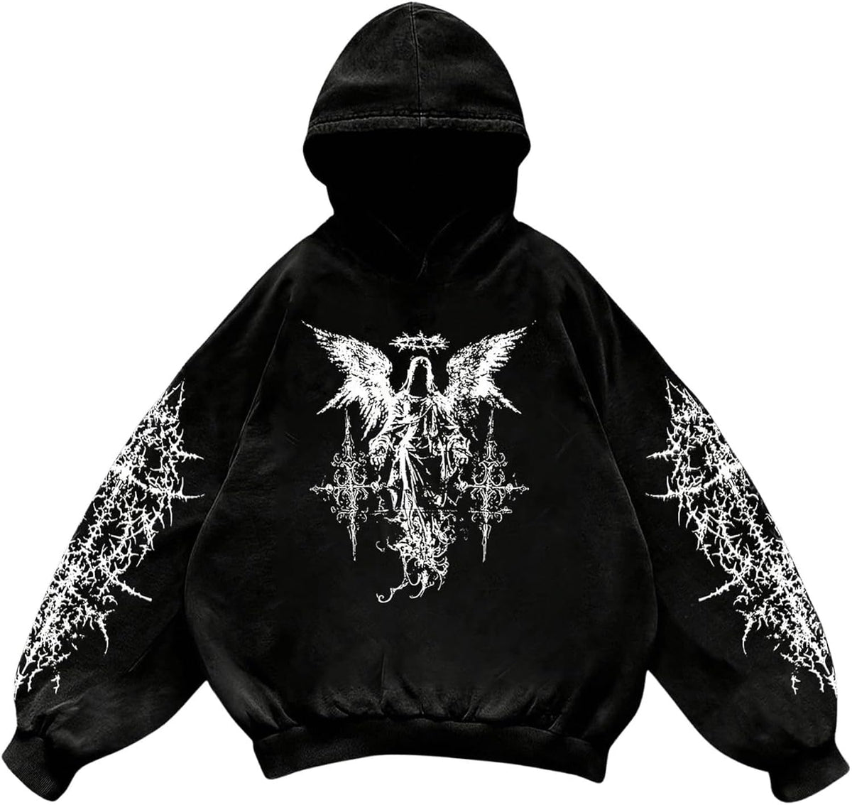 Men's Y2k Gothic Graphic Drop Shoulder Streetwear Pullover Tops Unisex , , , Long Sleeve Tee