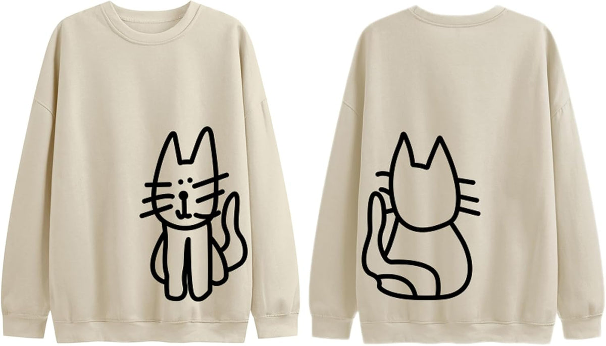 Cat s for Women Graphic Oversized Funny Long Sleeve Shirt Cute Pullover Fleece Tops