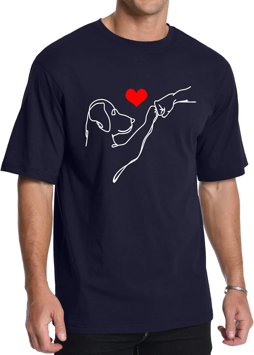 Men's Pet Lovers Graphic Dog Fist Bump Heart 100% Cotton Crewneck Casual Tees for Men