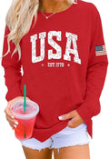 Womens USA Shirt Casual Long Sleeve Graphic Tees Knit Crew Neck s Loose Pullover