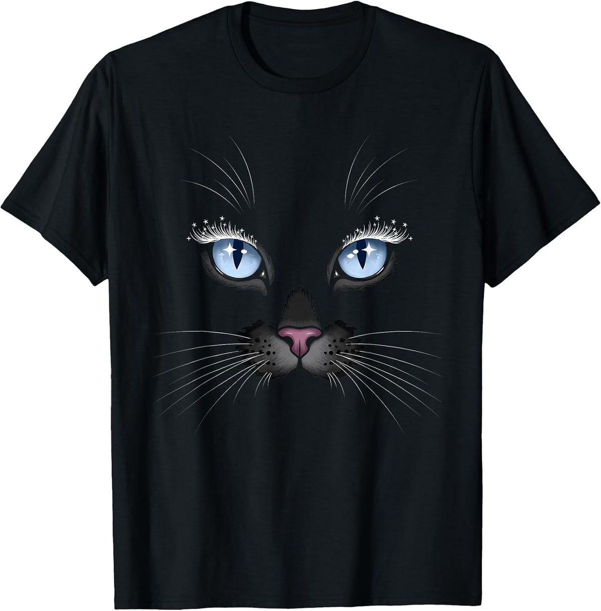 Black Cat Face Blue Eyes Sparkle Lashes Glamorous Cats Lover Unisex , , , Long Sleeve Tee