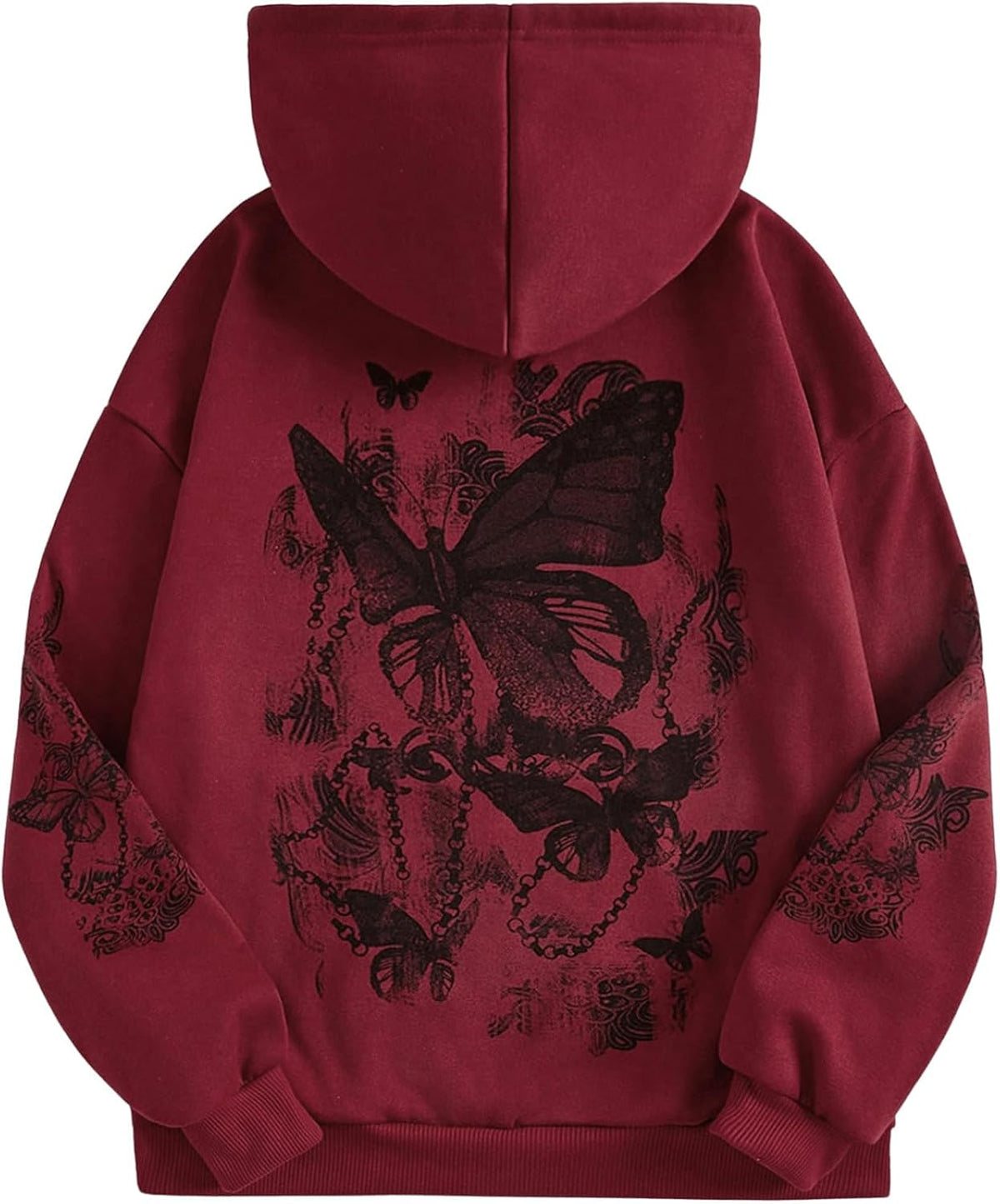 Women's Graphic s Heart Print Drawstring Long Sleeve Pocket Pullover Tops