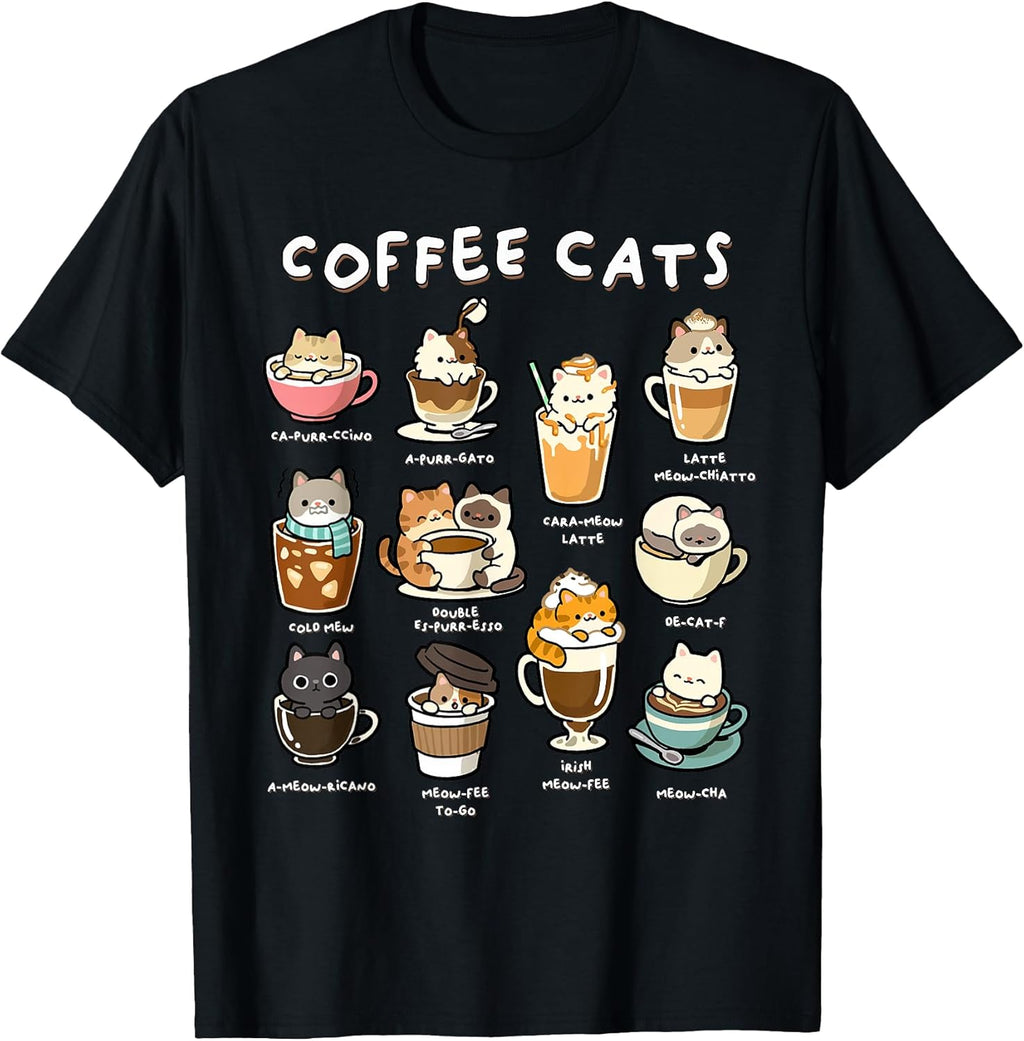 Cute Coffee Cats Kawaii Pun Funny Cat Lover Barista Unisex , , , Long Sleeve Tee