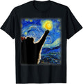 Starry Night Cat, Van Gogh Cat, Cat Lover, Cat Mom, Cat Dad , Black Unisex , , , Long Sleeve Tee