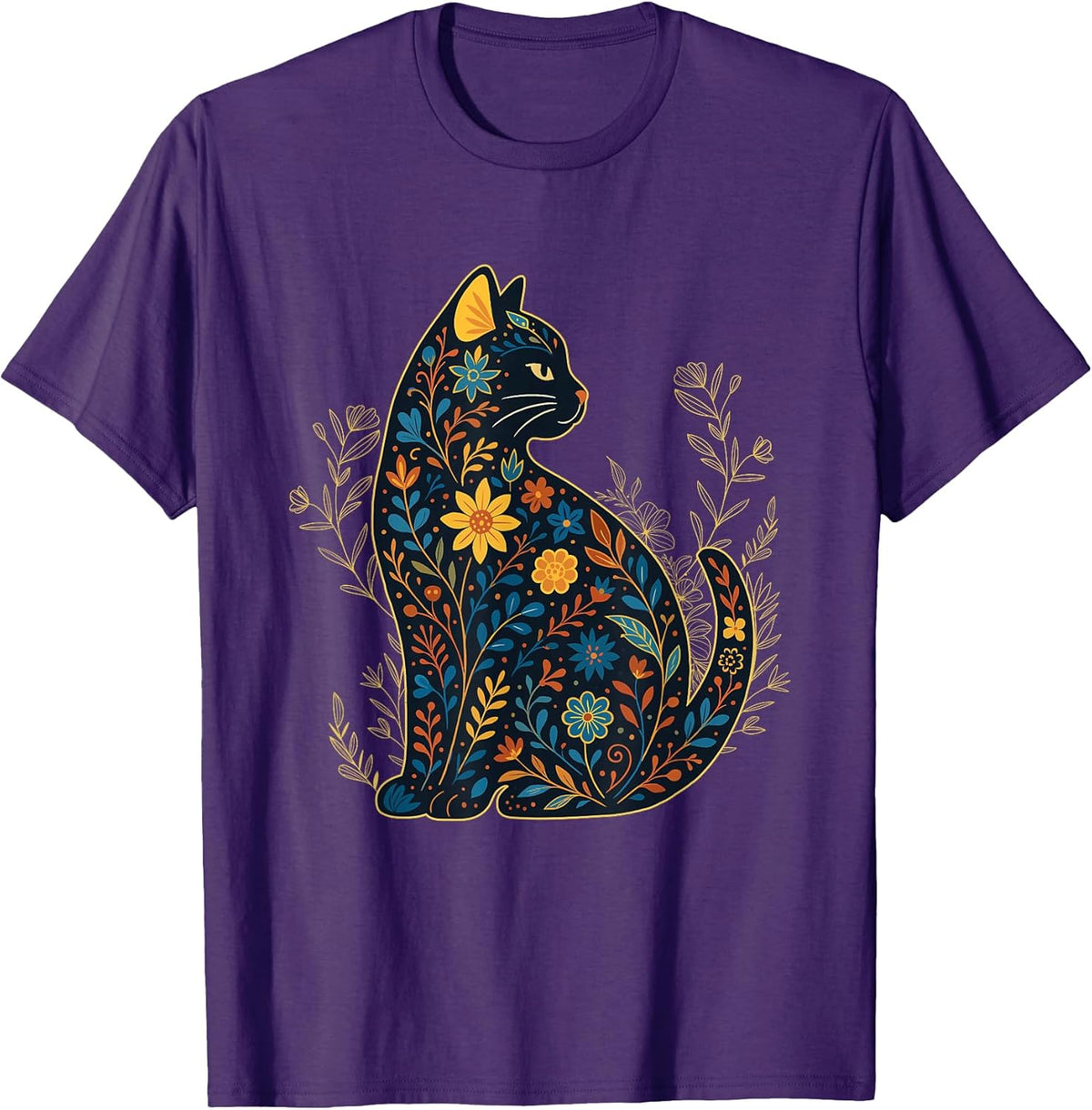 Floral Pattern Cat - Cat Lover Kitten Owner Kitty Unisex , , , Long Sleeve Tee