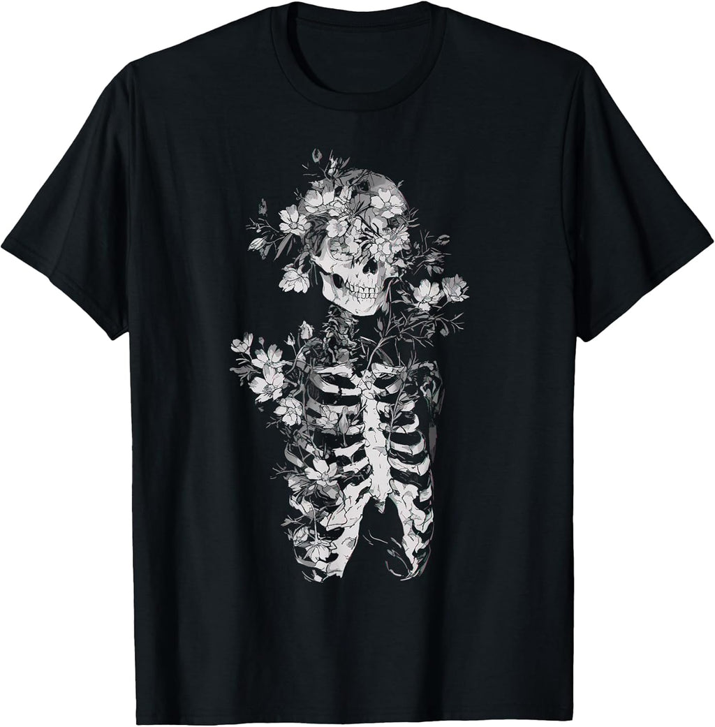 Floral Skeleton Flowers Goth Occult Death Dark Alt Aesthetic Unisex , , , Long Sleeve Tee