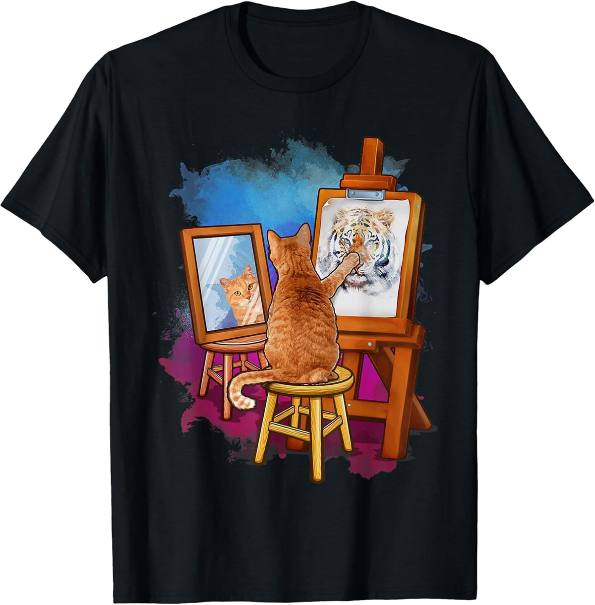 Cat Painting Lion Artistic Animals Lover Graphic Novelty Unisex , , , Long Sleeve Tee
