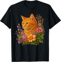 Orange Cat Flower Floral Cute Cat Lover Unisex , , , Long Sleeve Tee