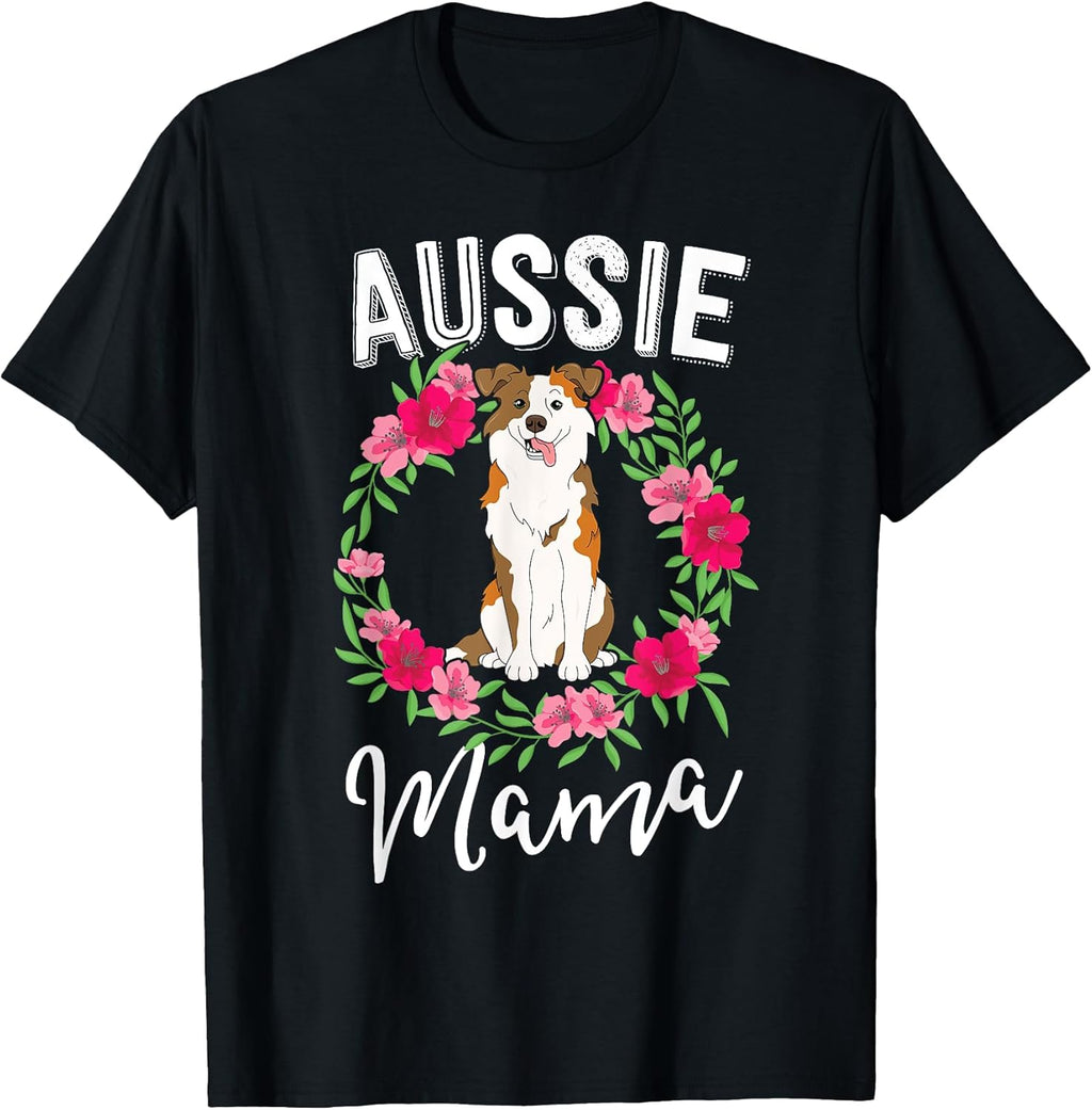 Aussie Mama Australian Shepherd Gift Dog Lover Floral Men Women Girls Kids Unisex , , , Long Sleeve Tee