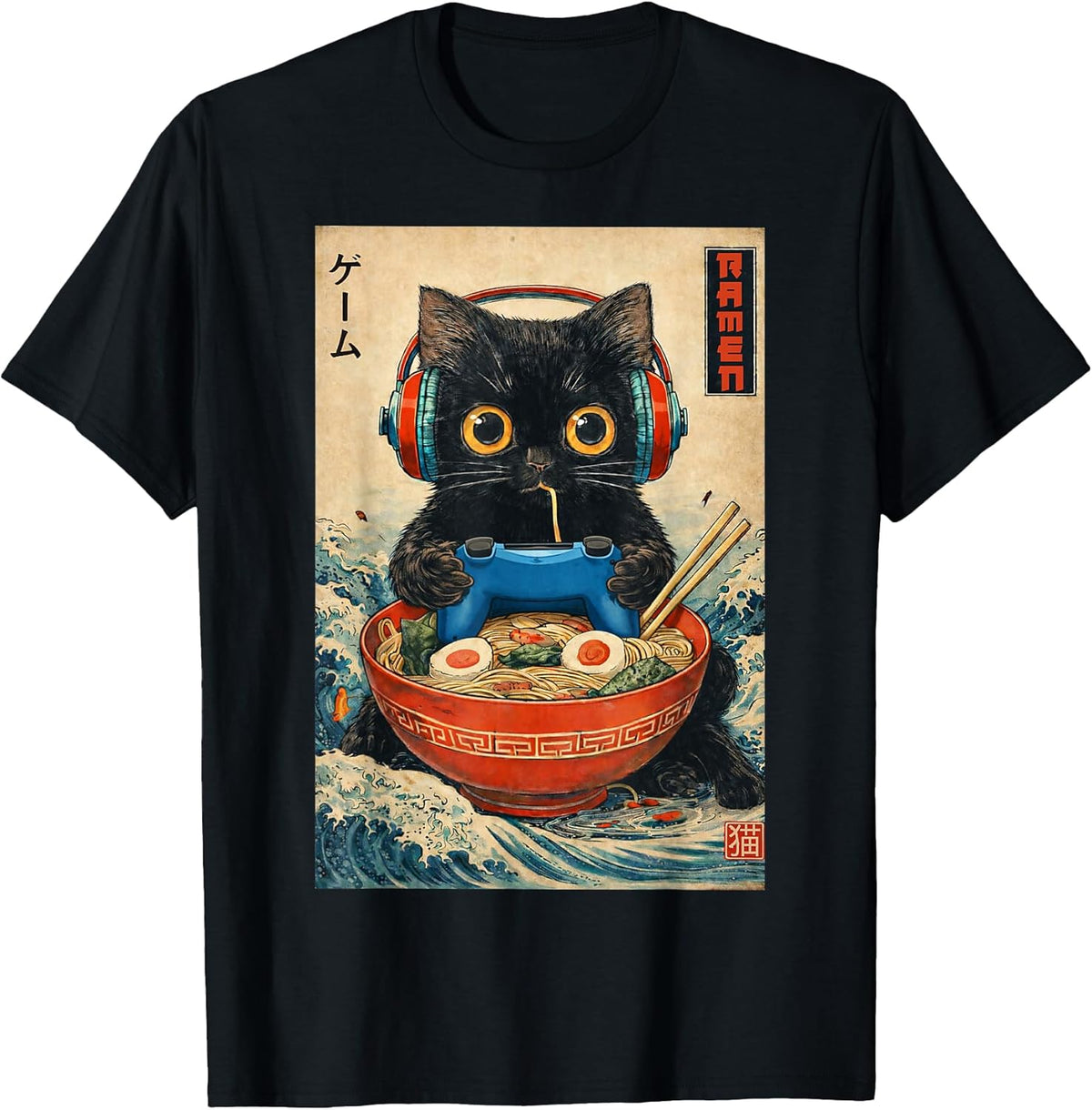 Cat Ramen Japanese Funny Graphic Tees Kawaii Cat Anime Gifts Unisex , , , Long Sleeve Tee