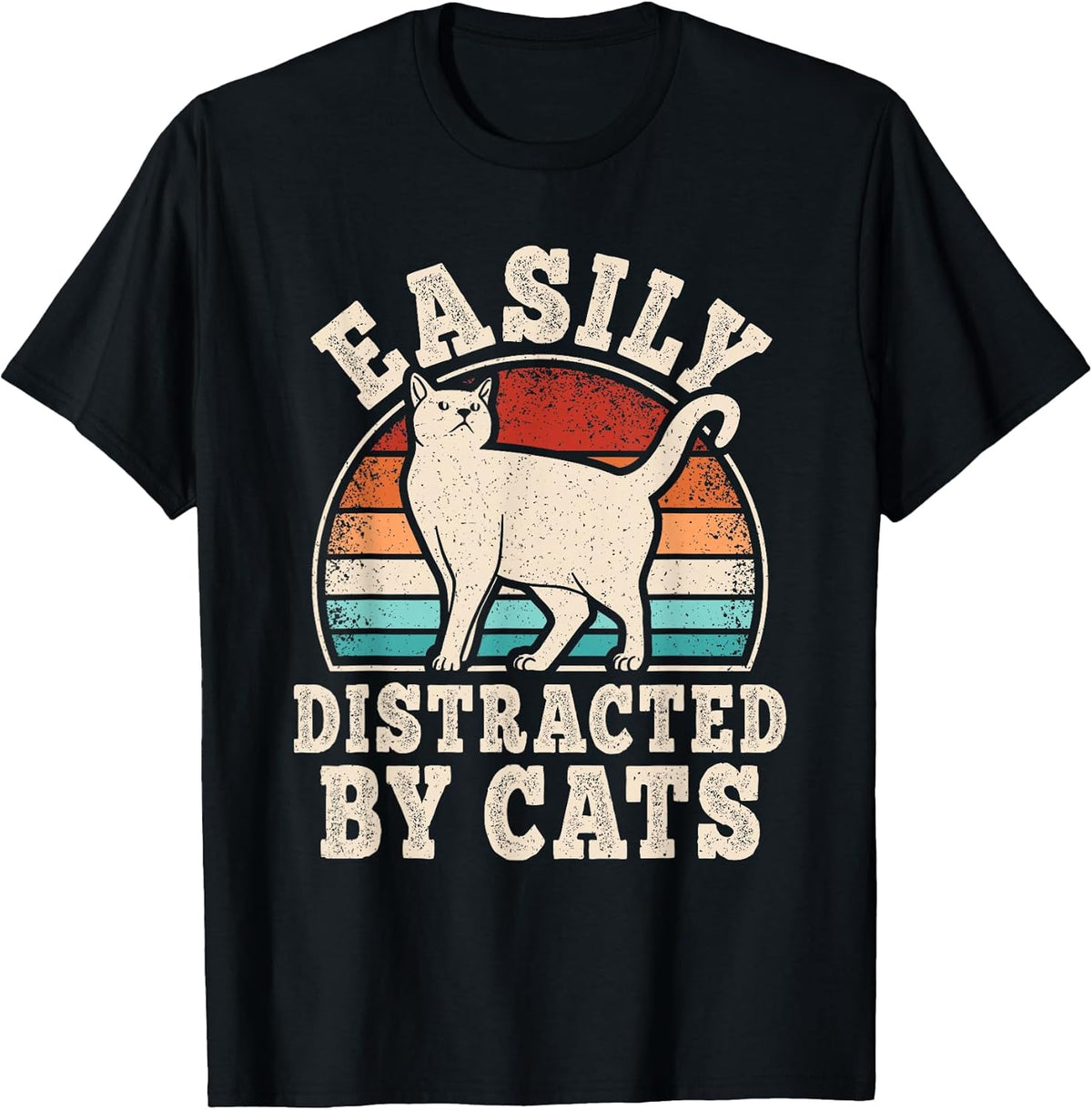 Easily Distracted by Cats Retro Cat Lover Vintage Men Women Unisex , , , Long Sleeve Tee