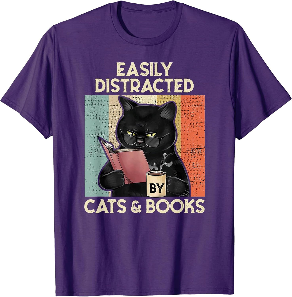 Easily Distracted by Cats And Books for Cat Lovers Unisex , , , Long Sleeve Tee