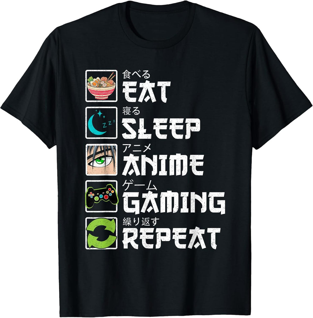 Eat Sleep Anime Gaming Repeat Gamer Men Teen Boy Gifts Anime Unisex , , , Long Sleeve Tee