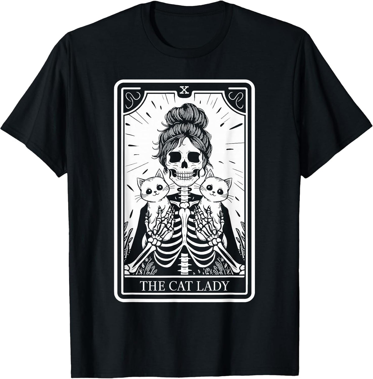 Cat Lady Tarot Card Skeleton Kitten Lover Cat Lover Unisex , , , Long Sleeve Tee