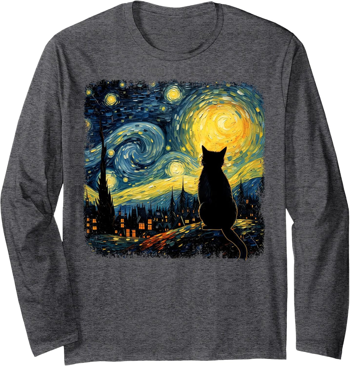 Cat Starry Night Van Gogh Cat for Cat Lover Cat Mom Cat Dad Long Sleeve Unisex , , , Long Sleeve Tee