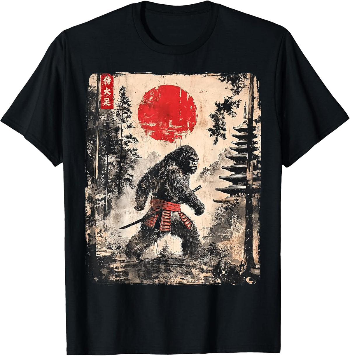 Samurai Bigfoot Japanese Vintage Graphic Ukiyo-e Art Funny Unisex , , , Long Sleeve Tee