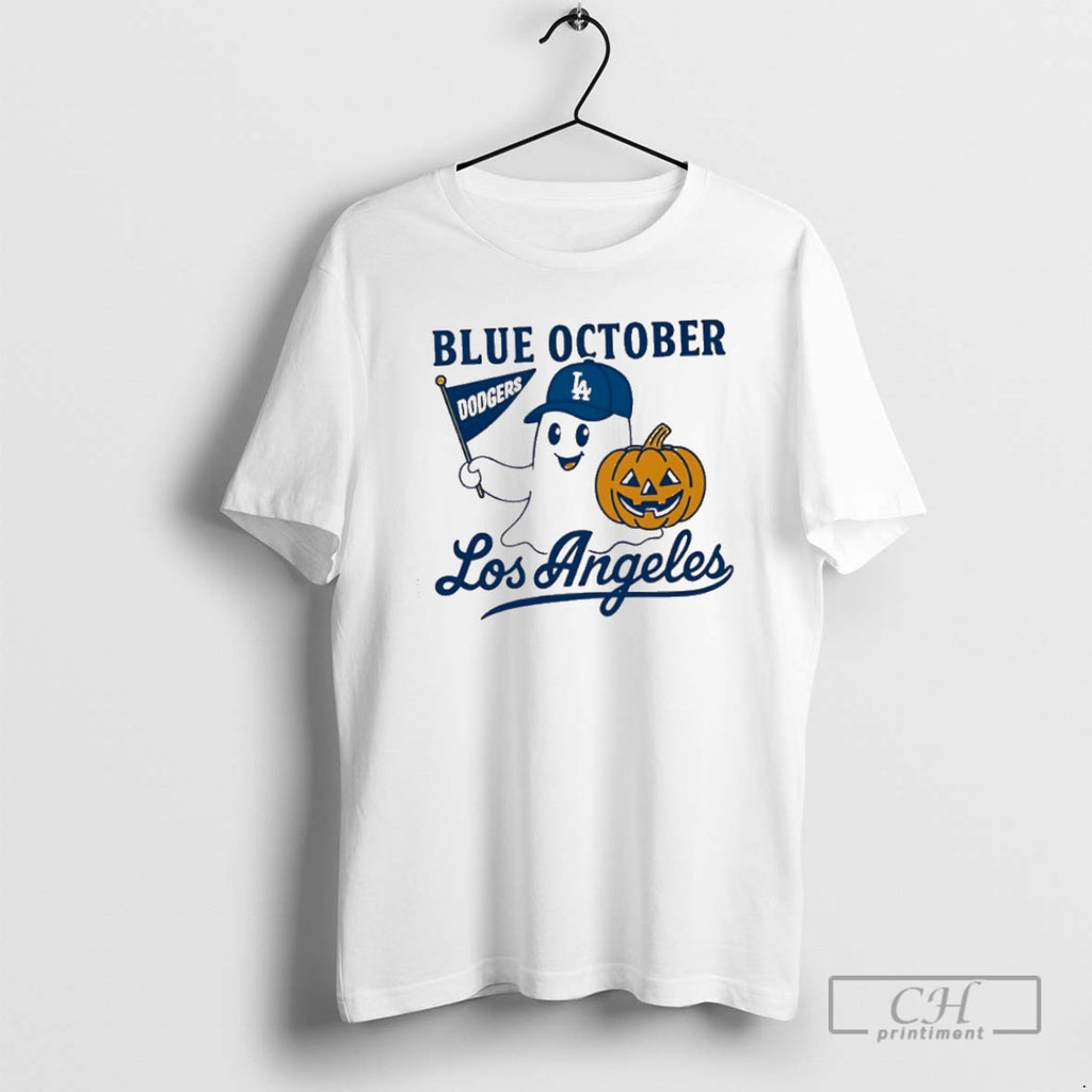 Classic Blue October Ghost Dodgers Los Angeles Baseball Halloween Shirt Sweater