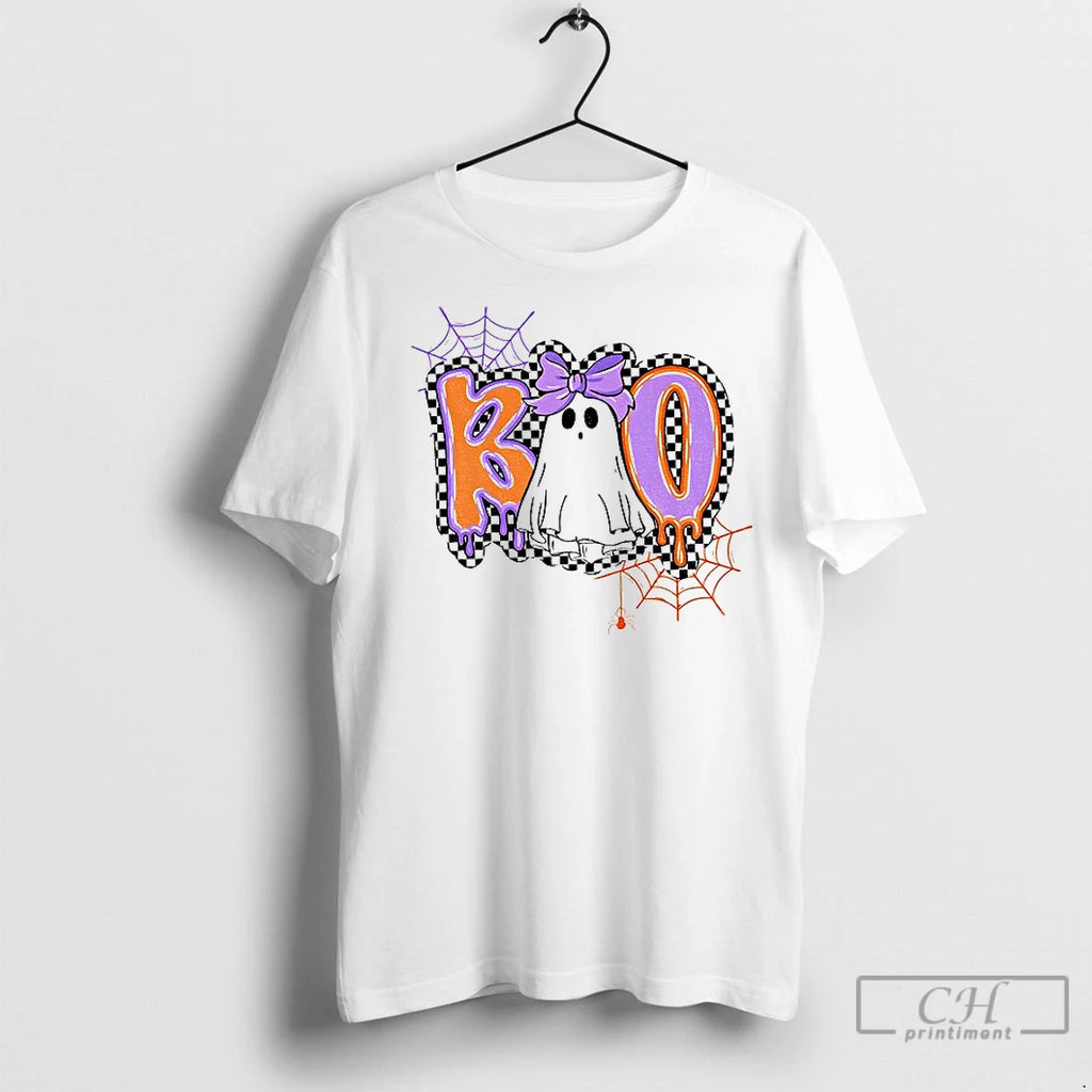 Classic Cute Ghost Boo Checkered Halloween