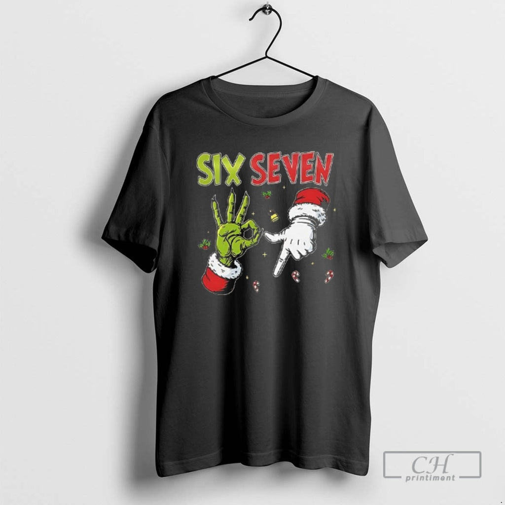 Classic Grinch And Santa Hands Six Seven Christmas 2025 Shirt Sweater