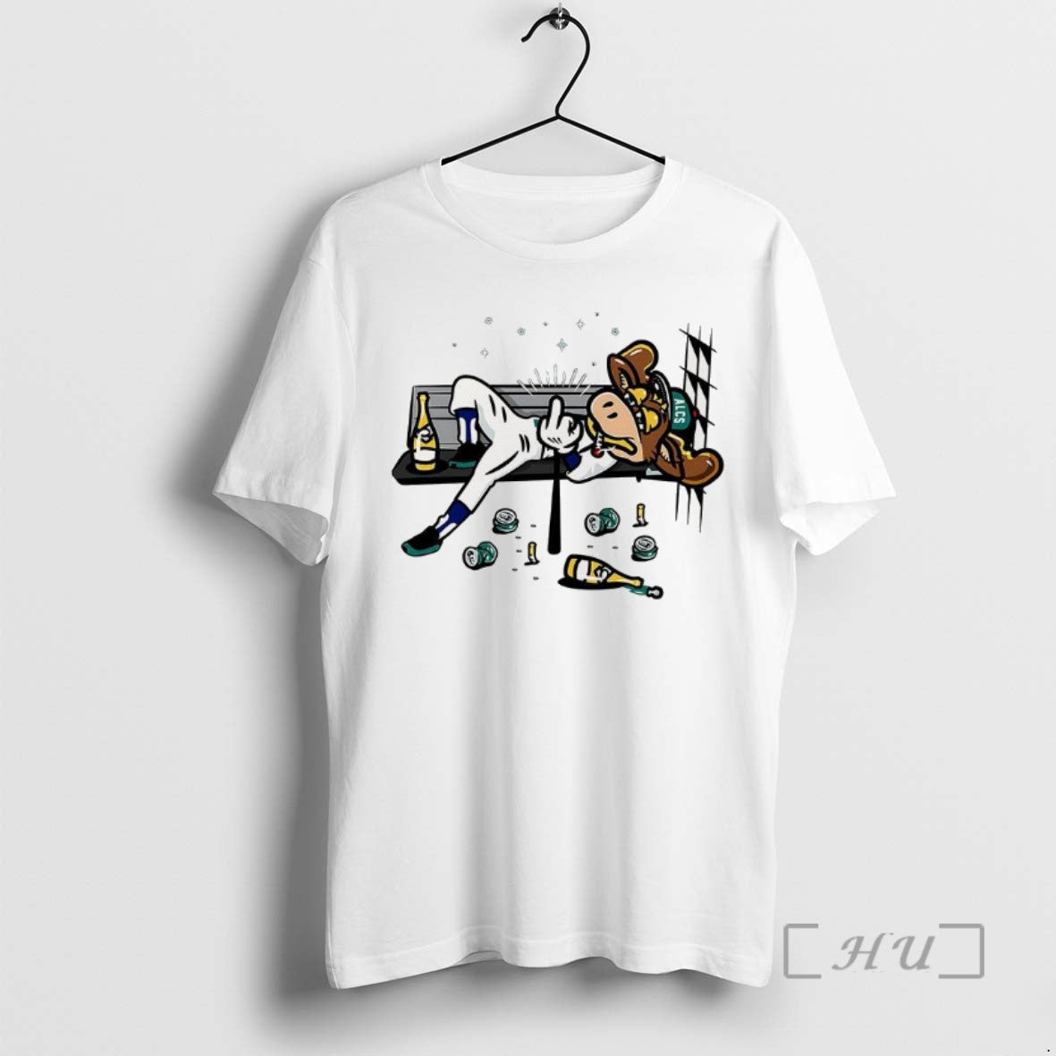 Limited Edition Milwaukee Brewers Alcs Bernie Brewer Middle Finger Moose Country Mascot Tee Shirt Sweater