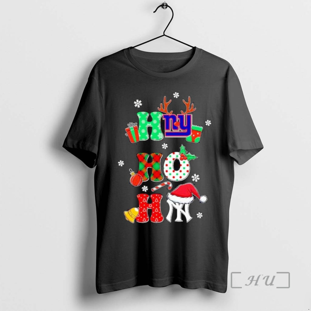 Limited Edition Ny Sports Teams Giants And Yankees Ho Ho Ho Christmas Tee Shirt Sweater