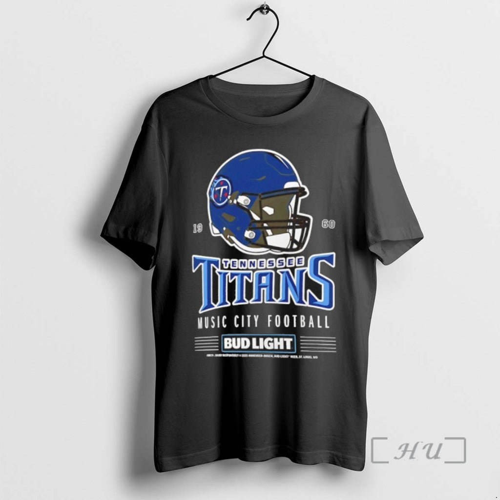 Limited Edition Tennessee Titans Bud Light 1960 Music City Football Helmet Tee Shirt Sweater