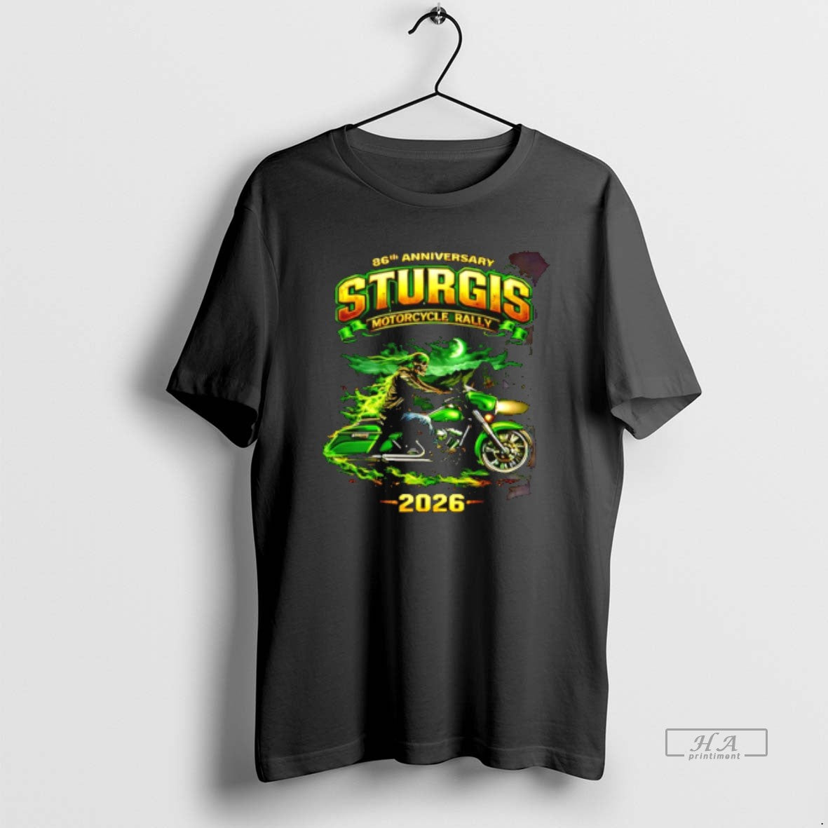 Official 86th Anniversary 2026 Sturgis Motorcycle Rally Green Skeleton Rider