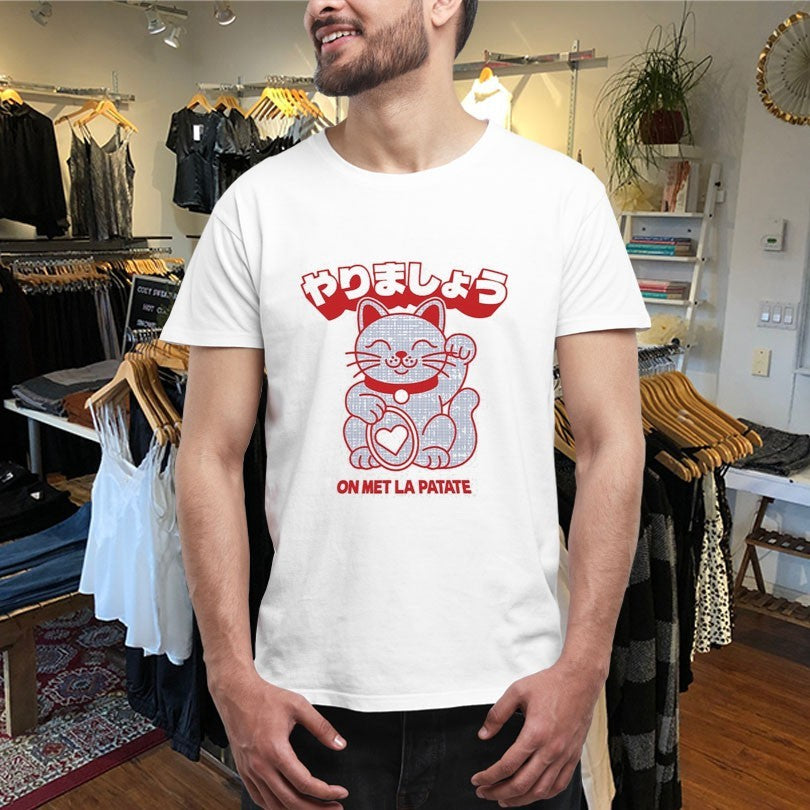 Official Average Rob Lucky Cat On Met La Patate Shirts Unisex , , , Long Sleeve Tee