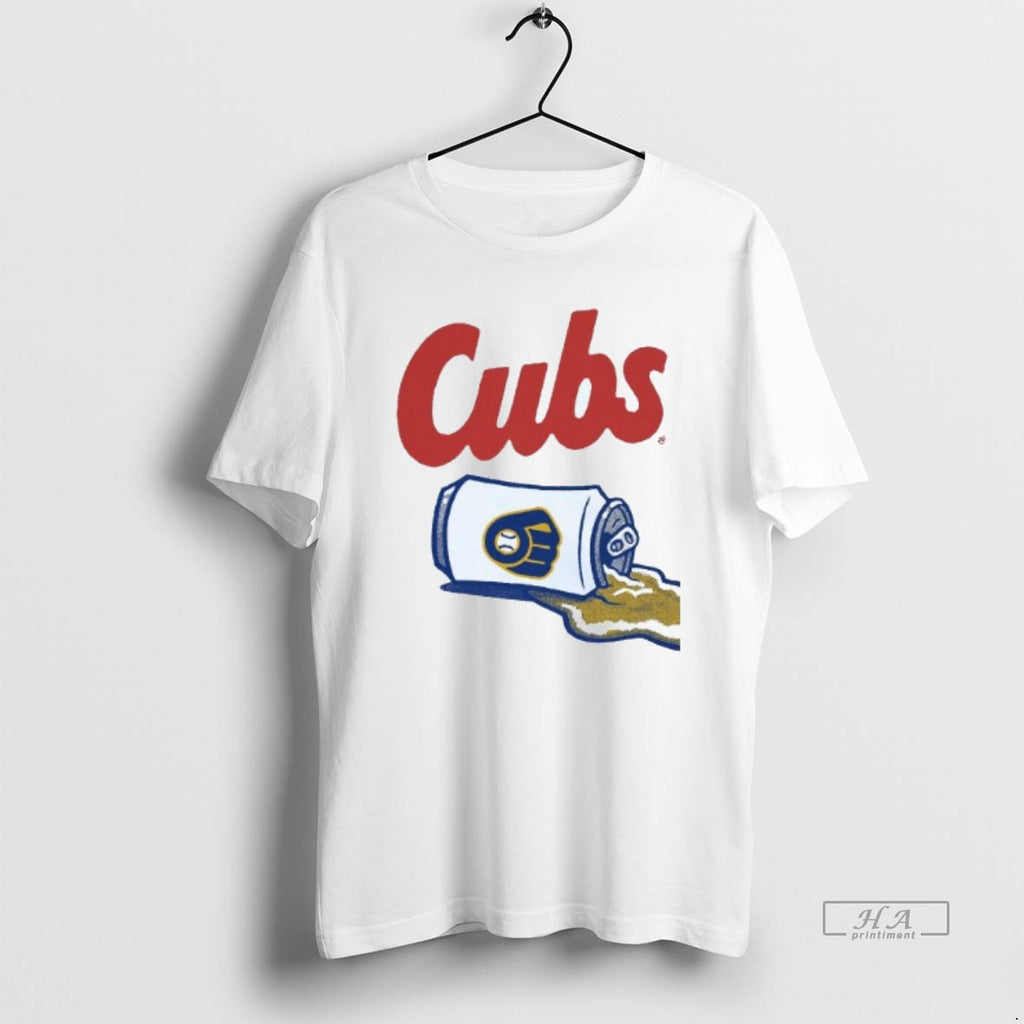 Official Chicago Cubs Victory Milwaukee Brewers Spilled Beer Mens White Tee