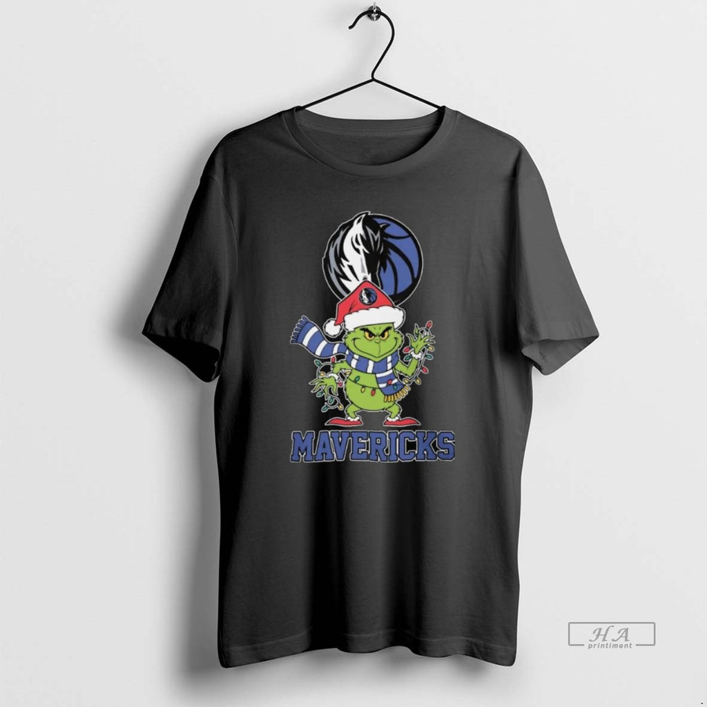 Official Dallas Mavericks X Grinch Santa Lights Christmas 2025 Long Sleve