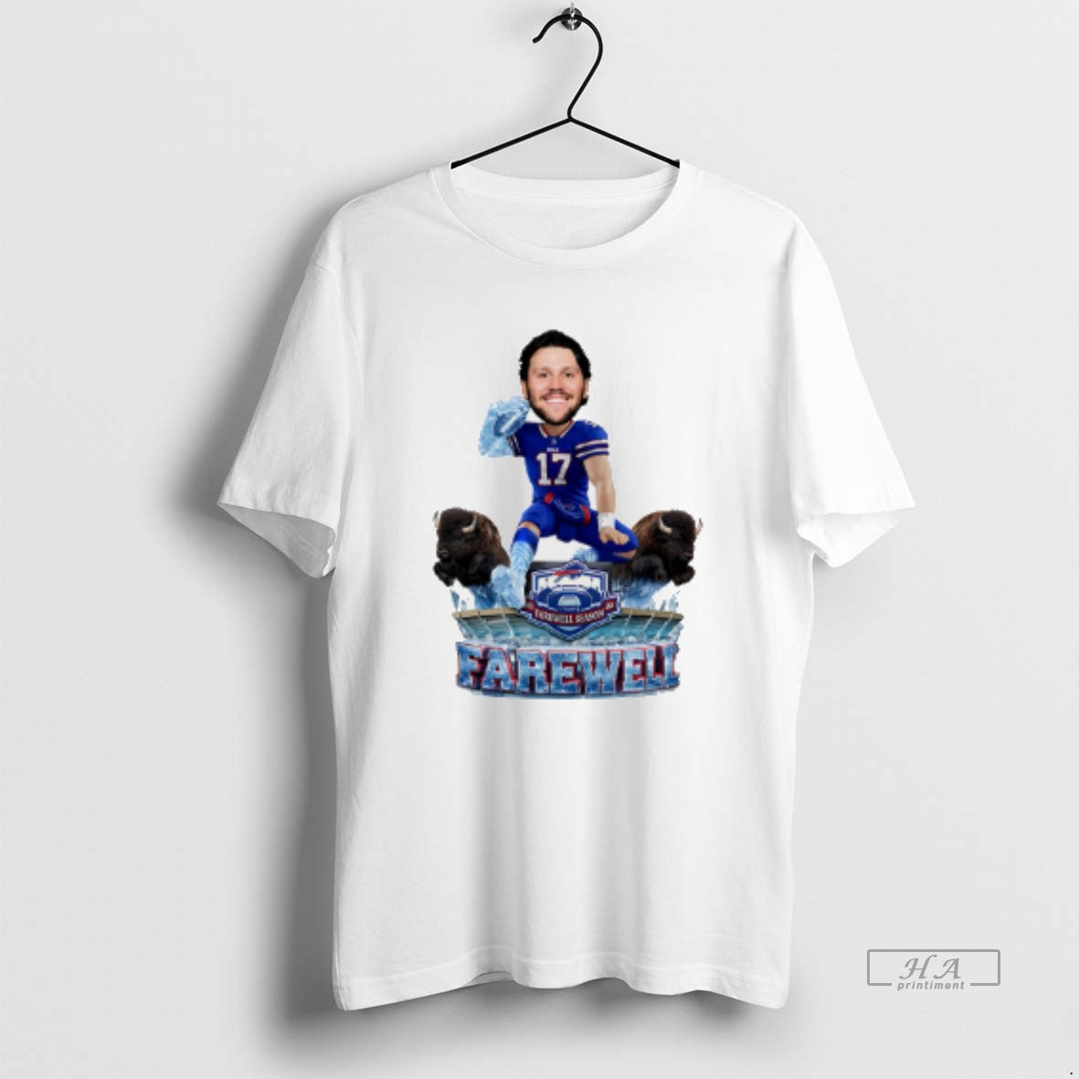 Official Josh Allen Buffalo Bills Hurdle Over Highmark Stadium Farewell Season Caricature