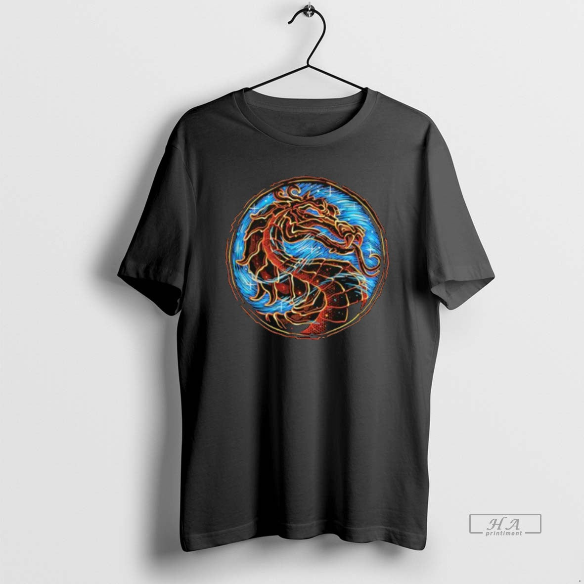 Official Mortal Kombat Dragon Logo Blue Fire Circle Graphic