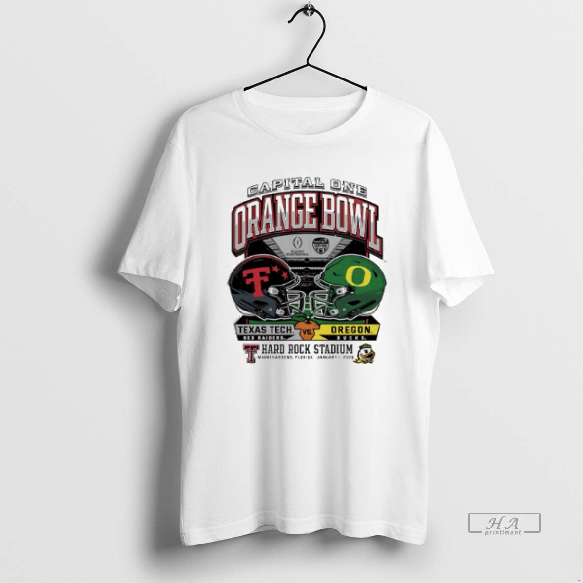 Official Oregon Vs Texas Tech 2025 Orange Bowl Hard Rock Stadium Helmet