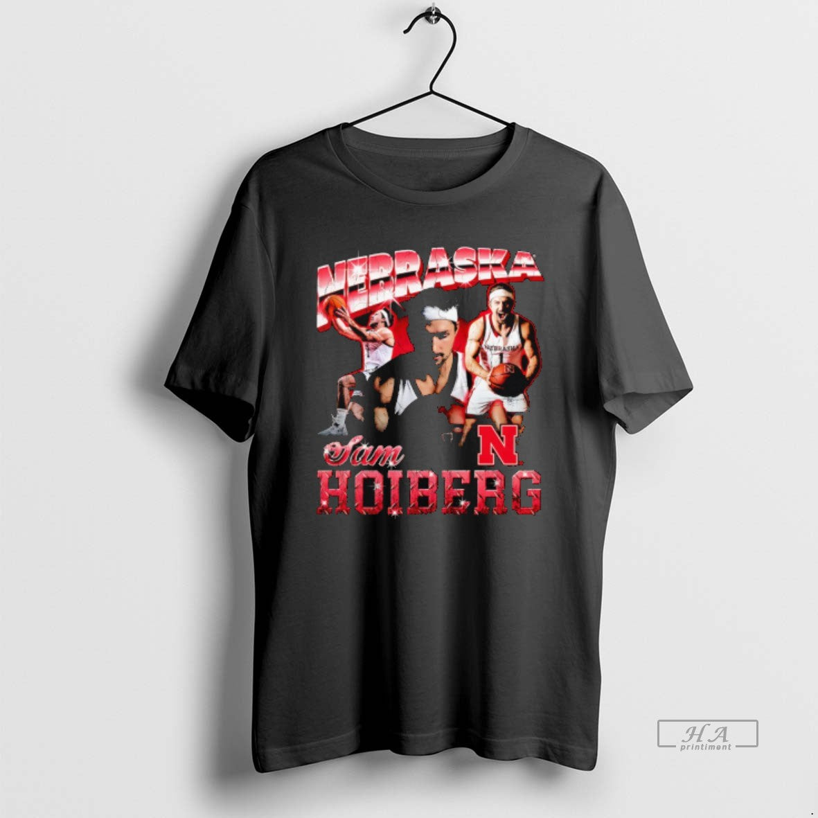 Official Sam Hoiberg Scream Nebraska Cornhuskers Basketball Logo Graphic