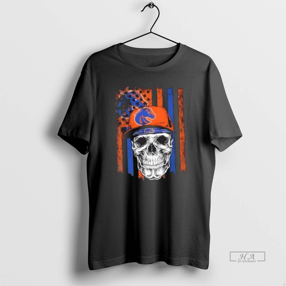 Official Skull Wearing A Cap Boise State Broncos Us Flag