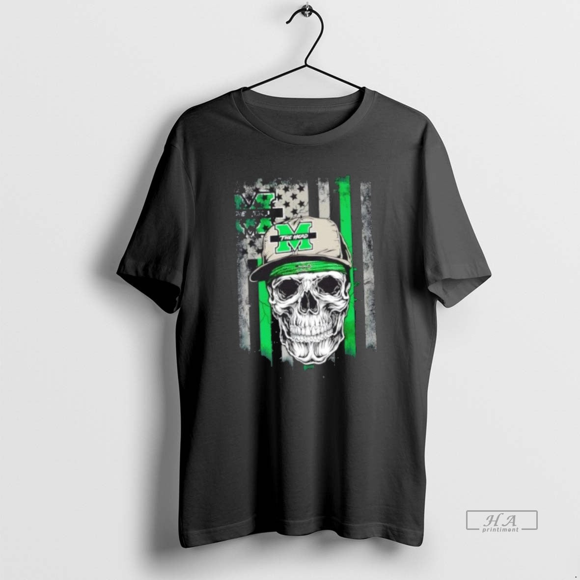 Official Skull Wearing A Cap Marshall Thundering Herd Us Flag