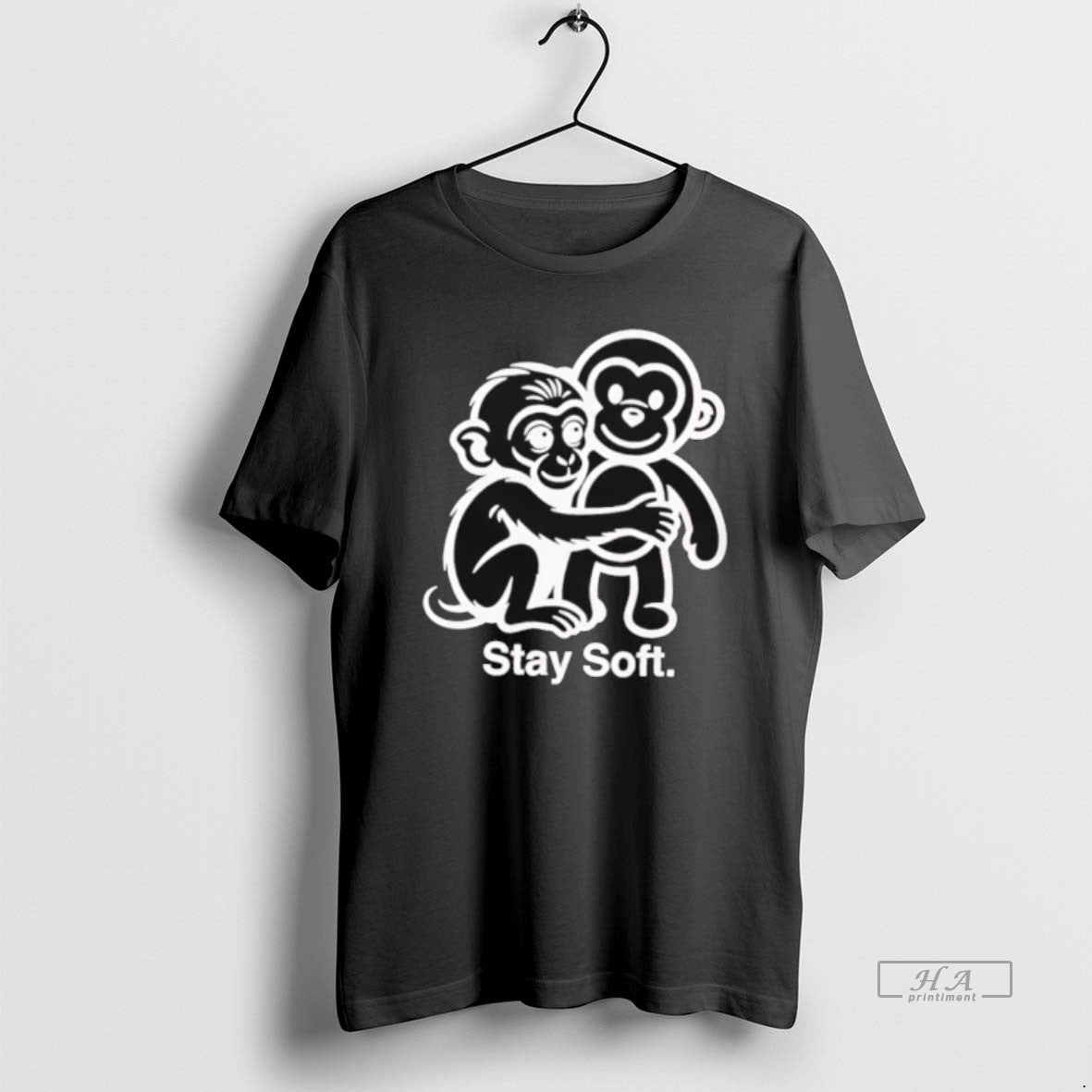 Official Stay Soft Monkey Hugging Monkey White Line Art