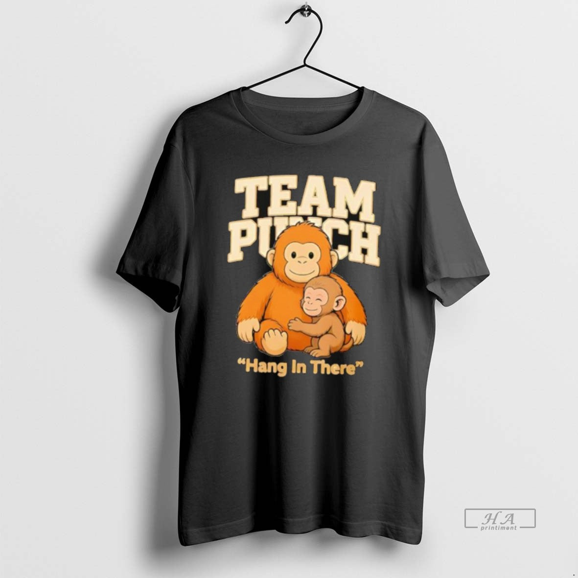 Official Team Punch Hang In There Orange Monkey Hugging Monkey