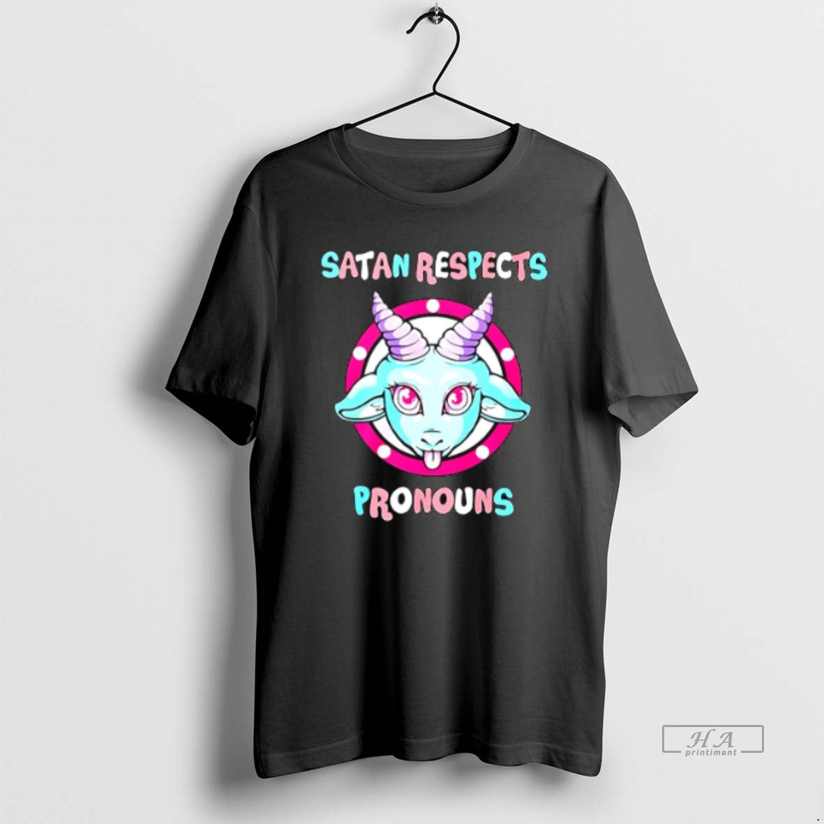 Official Trendy Satan Respects Pronouns Goat Unisex , , , Long Sleeve Tee