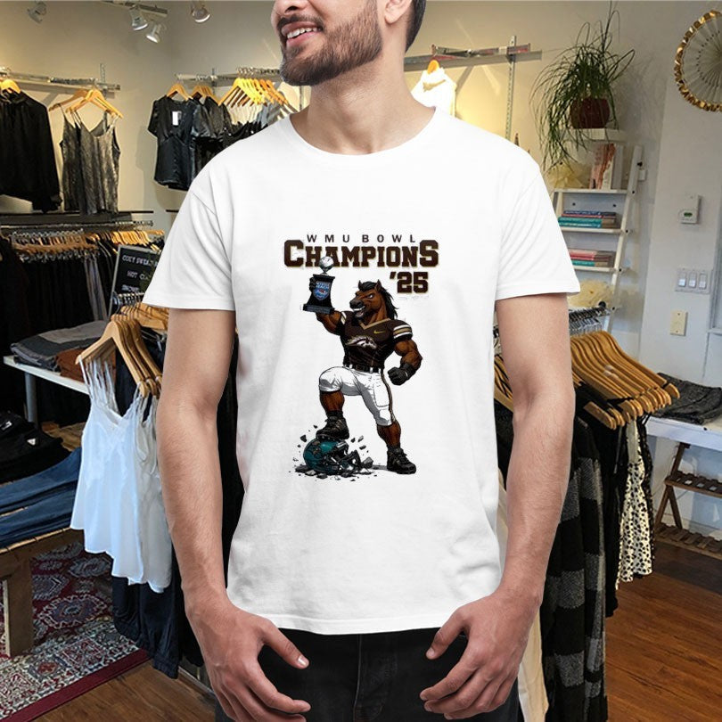 Official Western Michigan Broncos Myrtle Beach Bowl Champions 2025 Mascot Trophy Shirts Unisex , , , Long Sleeve Tee