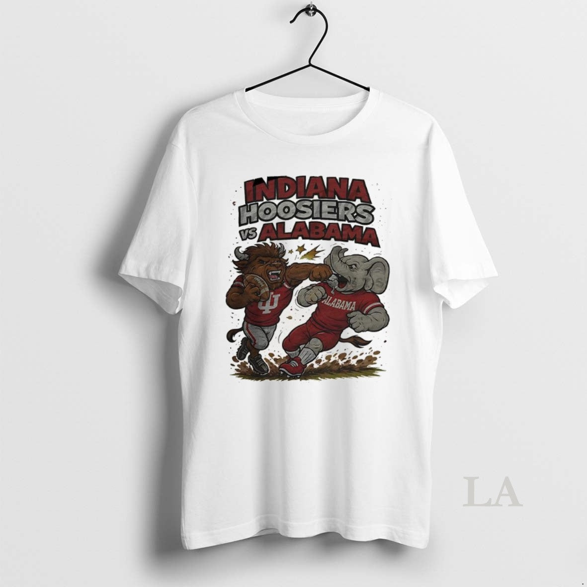 Original Indiana Hoosiers Vs Alabama Crimson Tide Ncaa Football Artwork Mascots Fight Retro