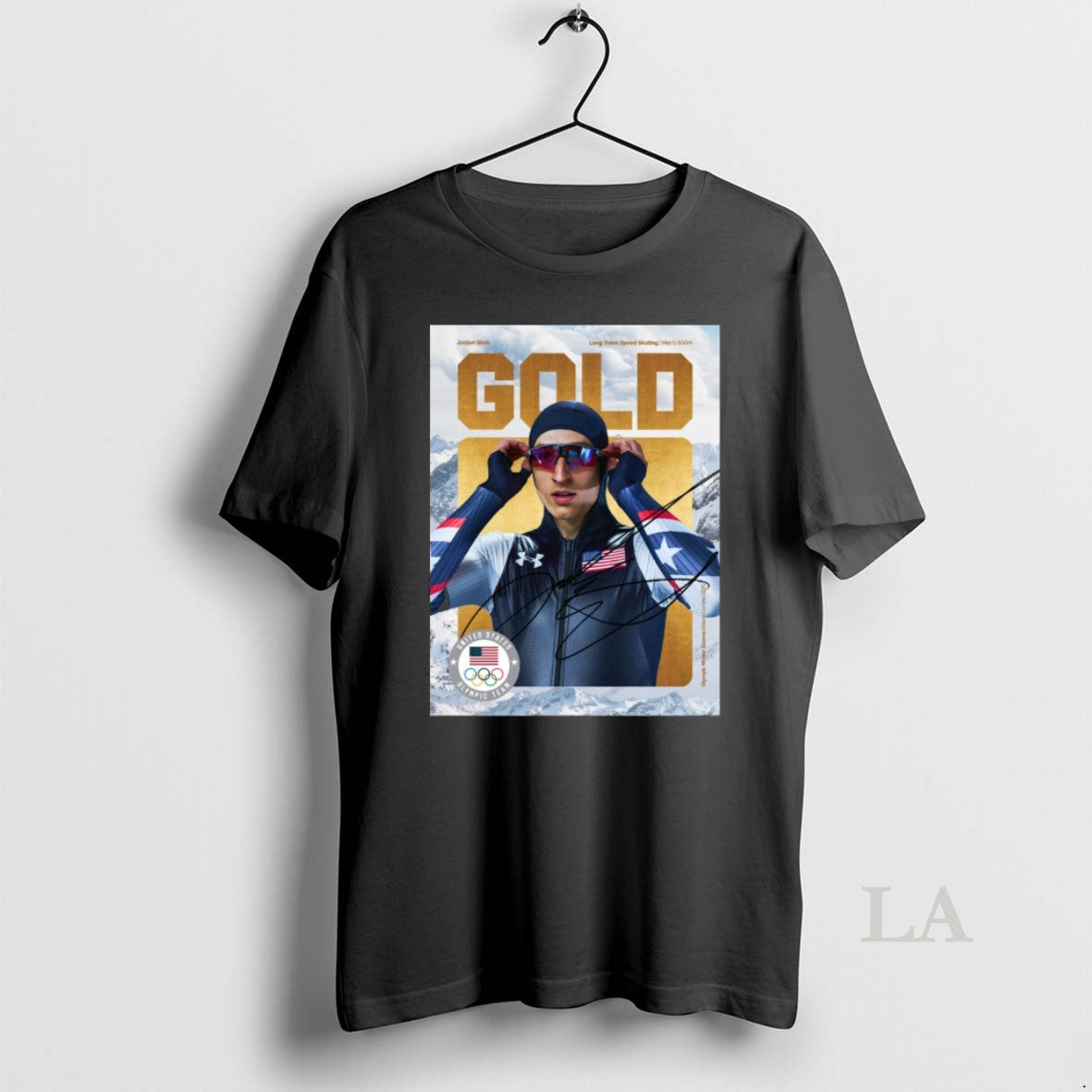 Original Jordan Stolz Long Track Speed Skating Mens 500m Gold Medal Signature