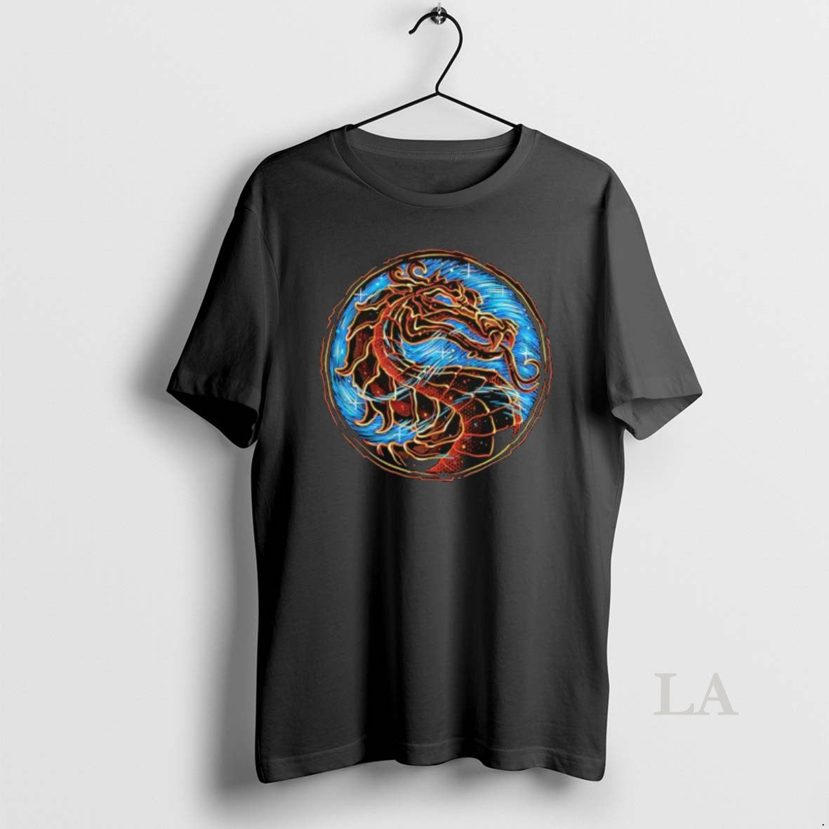 Original Mortal Kombat Dragon Logo Blue Fire Circle Graphic