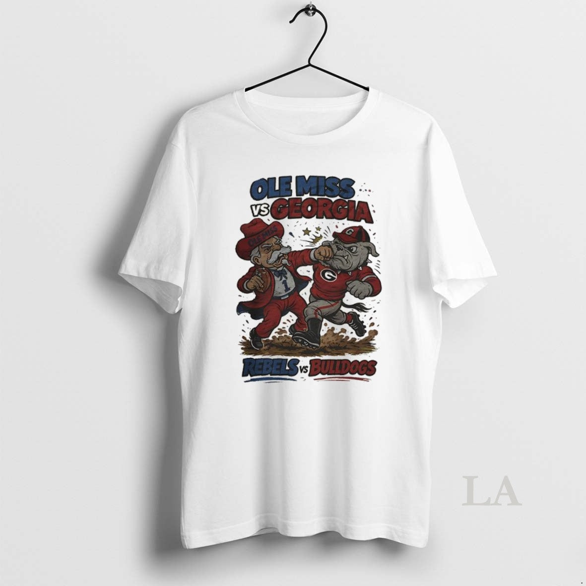 Original Ole Miss Rebels Vs Georgia Bulldogs Ncaa Football Artwork Mascots Fight Retro
