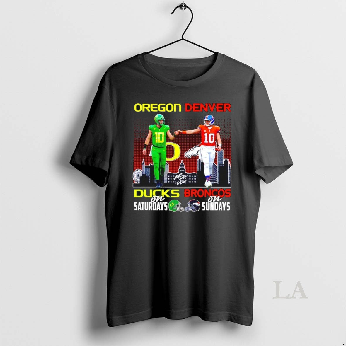Original Oregon Ducks On Saturdays And Denver Broncos On Sundays Bo Nix Skyline